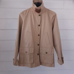 Lauren Ralph Lauren Khaki Utility Field Jacket Lambskin Leather Trim Women's M